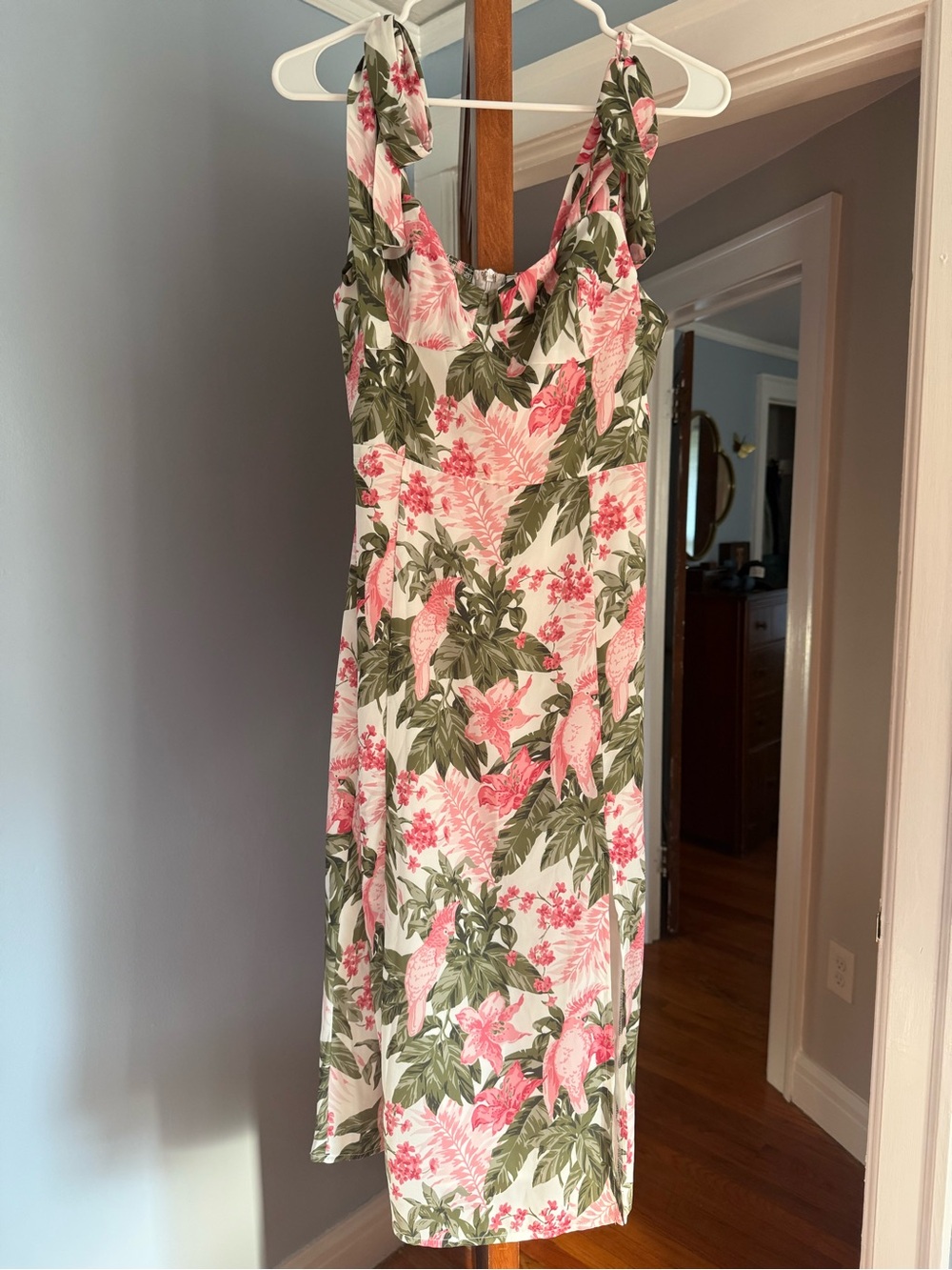 Floral Pink & Green Sundress - Women's Tropical Print Dress